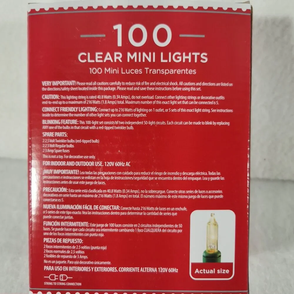 Holiday Time 100 Clear White Christmas Mini Lights, String, Indoor/Outdoor